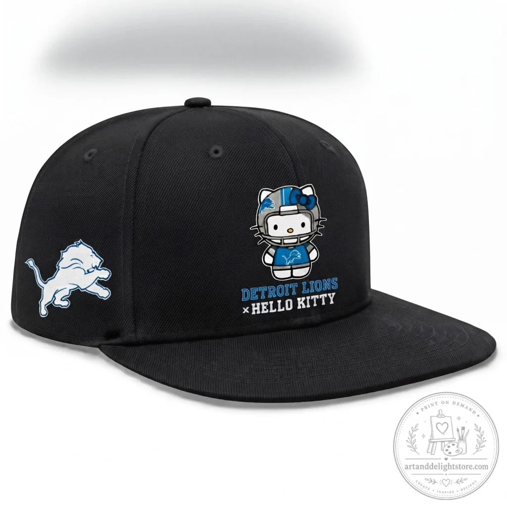 Detroit Lions Hello Kitty Football Team Black Snapback Cap Hat Detroit Lions Hello Kitty Football Team Black Snapback Cap Hat
