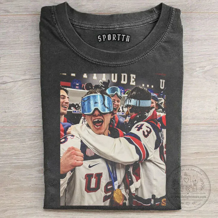Jack Hughes USA Hockey Champion Celebration Fan T-Shirt 1 Jack Hughes USA Hockey Champion Celebration Fan T-Shirt