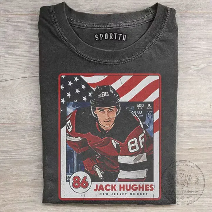 Jack Hughes New Jersey Hockey Player Card Graphic T-Shirt