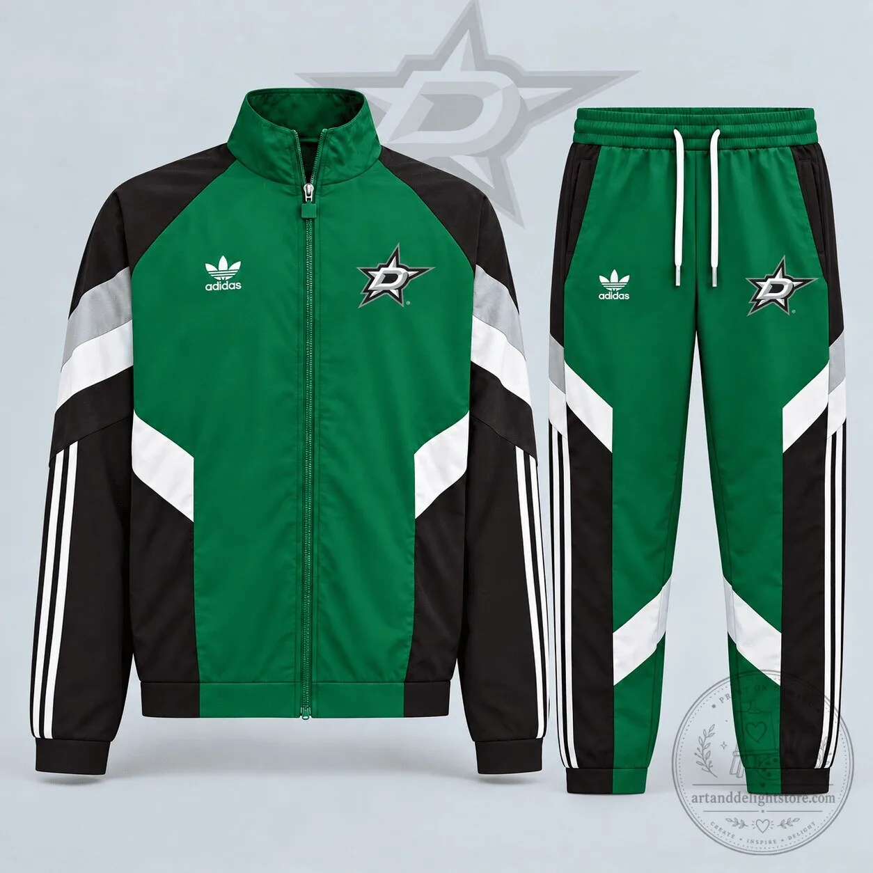 Dallas Stars Adidas Retro Panel Stripe Track Jacket and Jogger Set