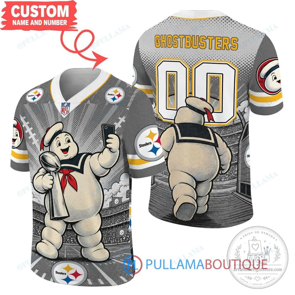 Ghostbusters Stay Puft Marshmallow Man Pittsburgh Steelers Football Jersey