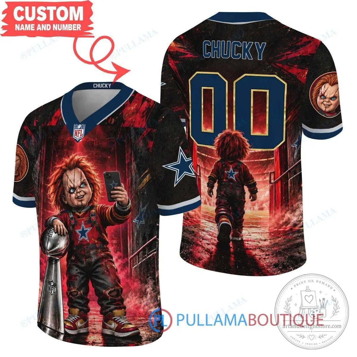 Dallas Cowboys Chucky Child's Play Super Bowl Trophy Horror Football Jersey