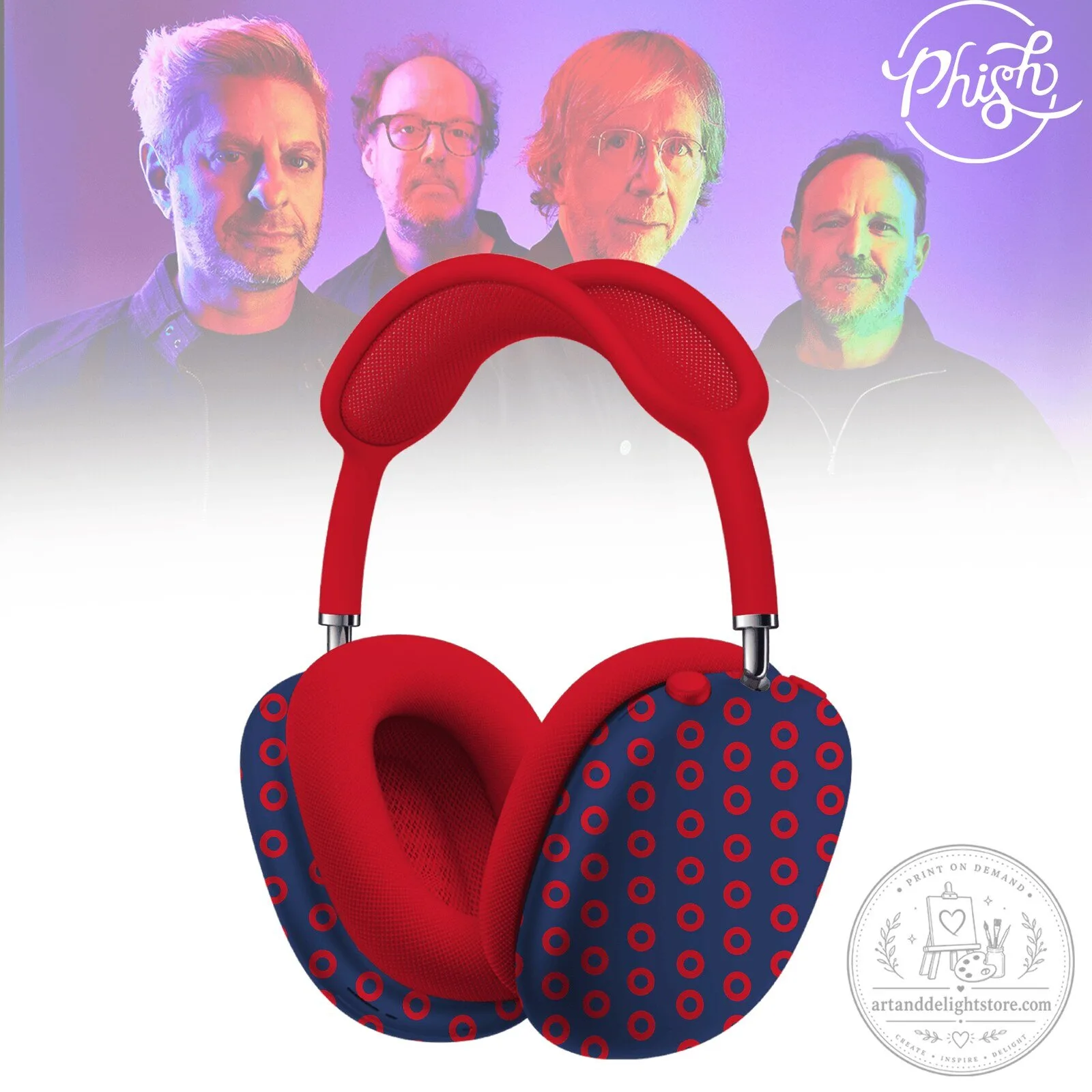 Phish Red and Blue Pattern Wireless Headphone Case Cover