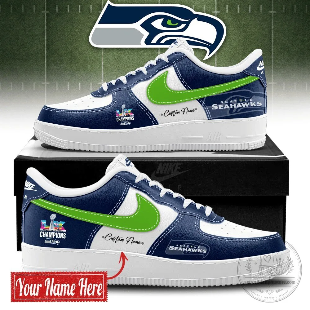 Custom Name Sneakers for Seattle Seahawks Super Bowl Champions