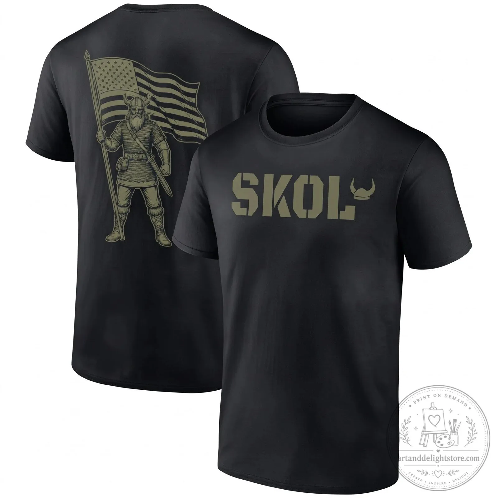 Military Green T-Shirt for Minnesota Vikings Skol Salute To Service