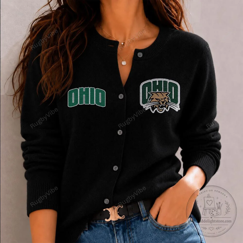 Ohio Bobcats NCAA College Sports Team Black Cardigan Sweater