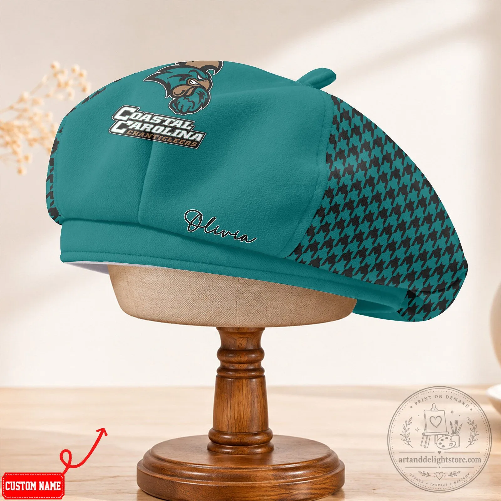 Coastal Carolina Chanticleers NCAA Women's Beret Hat with Custom Name 7 Coastal Carolina Chanticleers NCAA Women