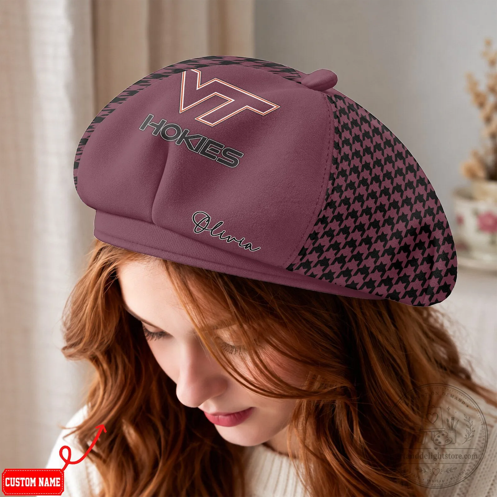 Virginia Tech Hokies Personalized Houndstooth Beret Hat