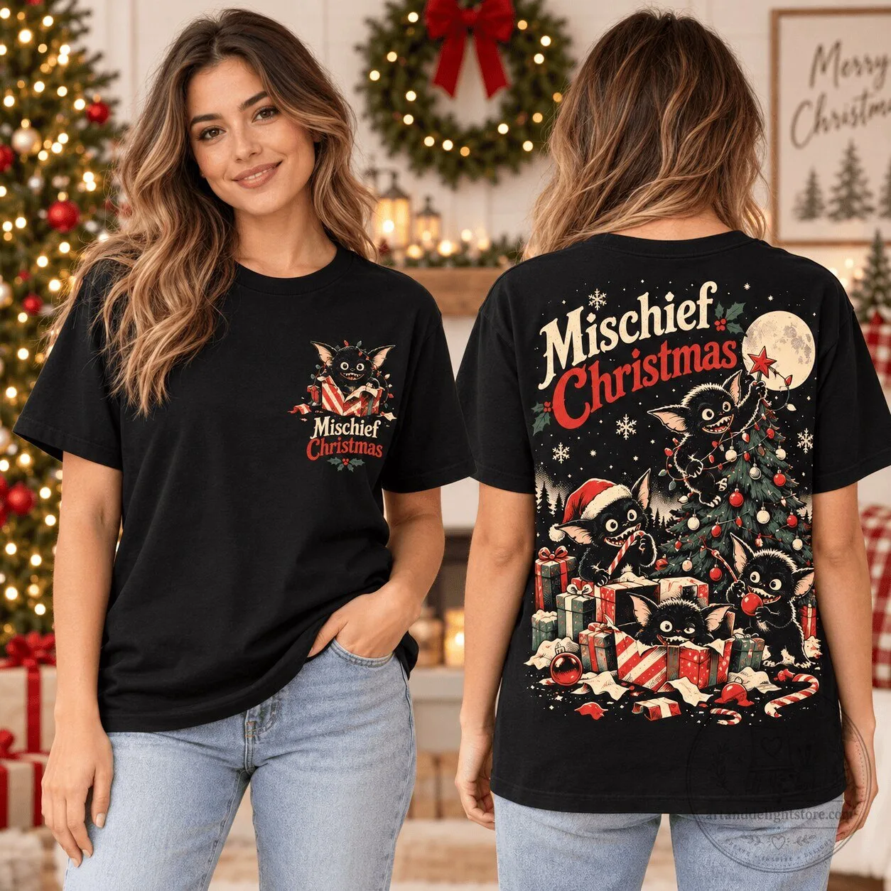 Gremlins Mischief Christmas Horror Movie Black T-Shirt