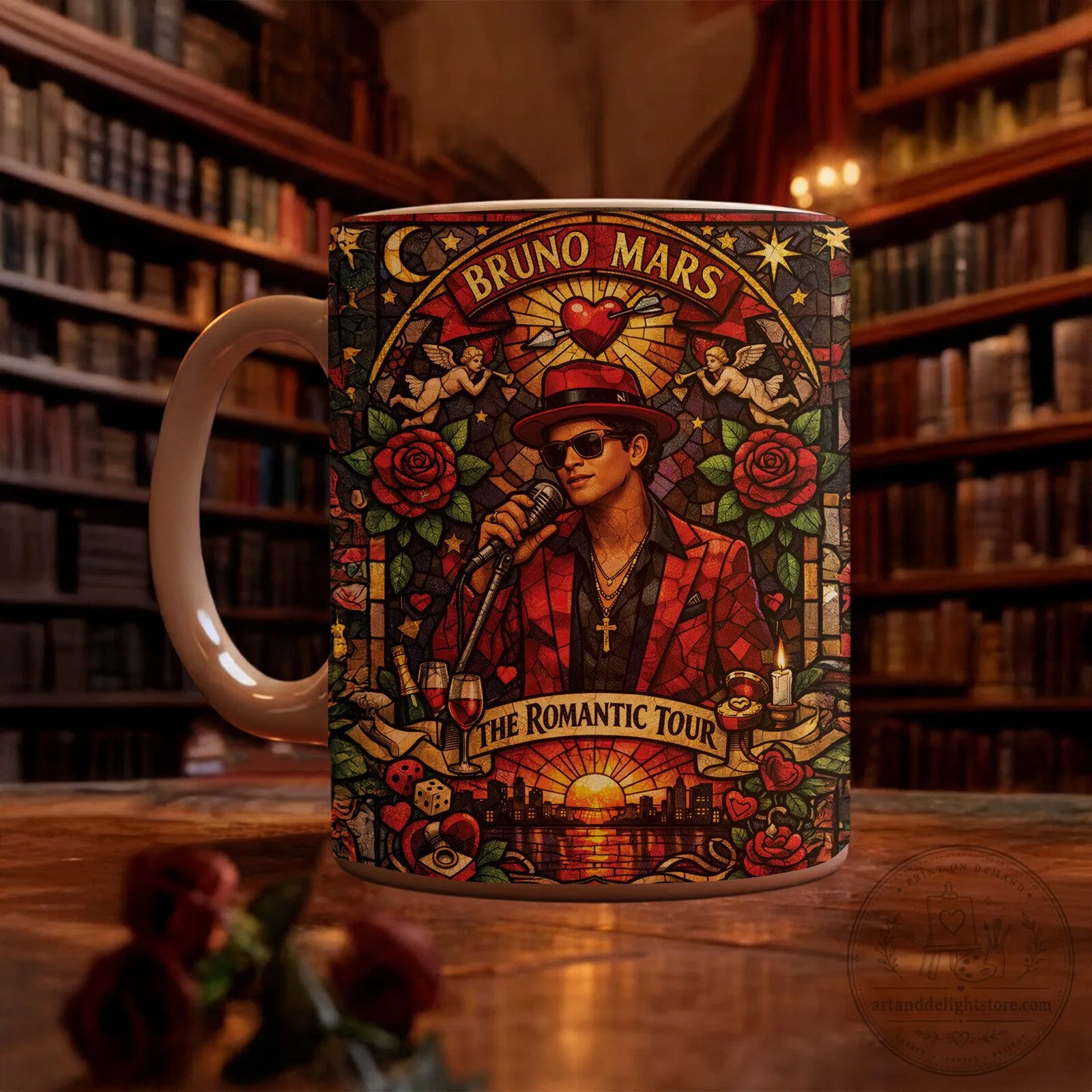 Bruno Mars The Romantic Tour Stained Glass Design Coffee Mug
