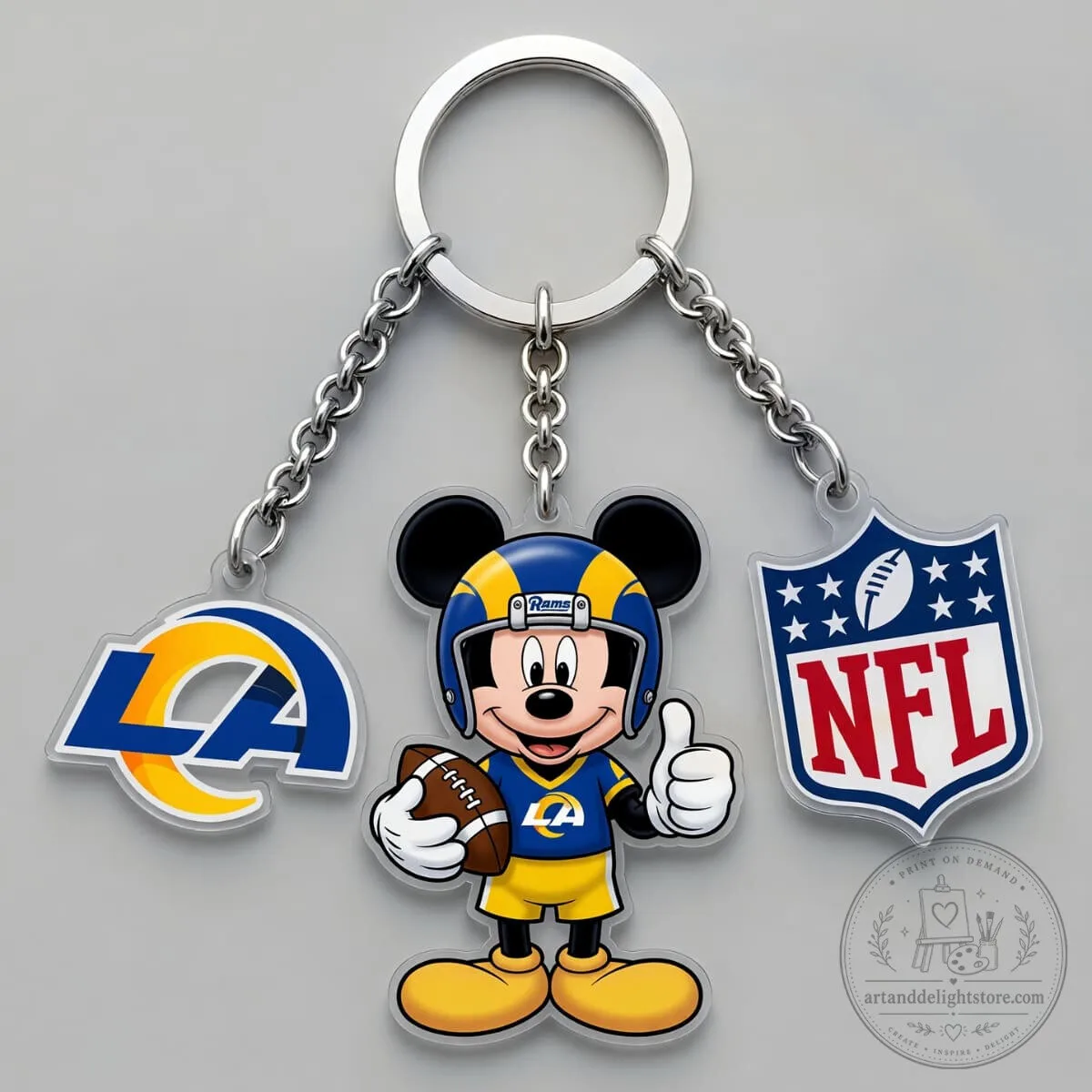Los Angeles Rams Mickey Mouse National Football League Triple Charm Keychain