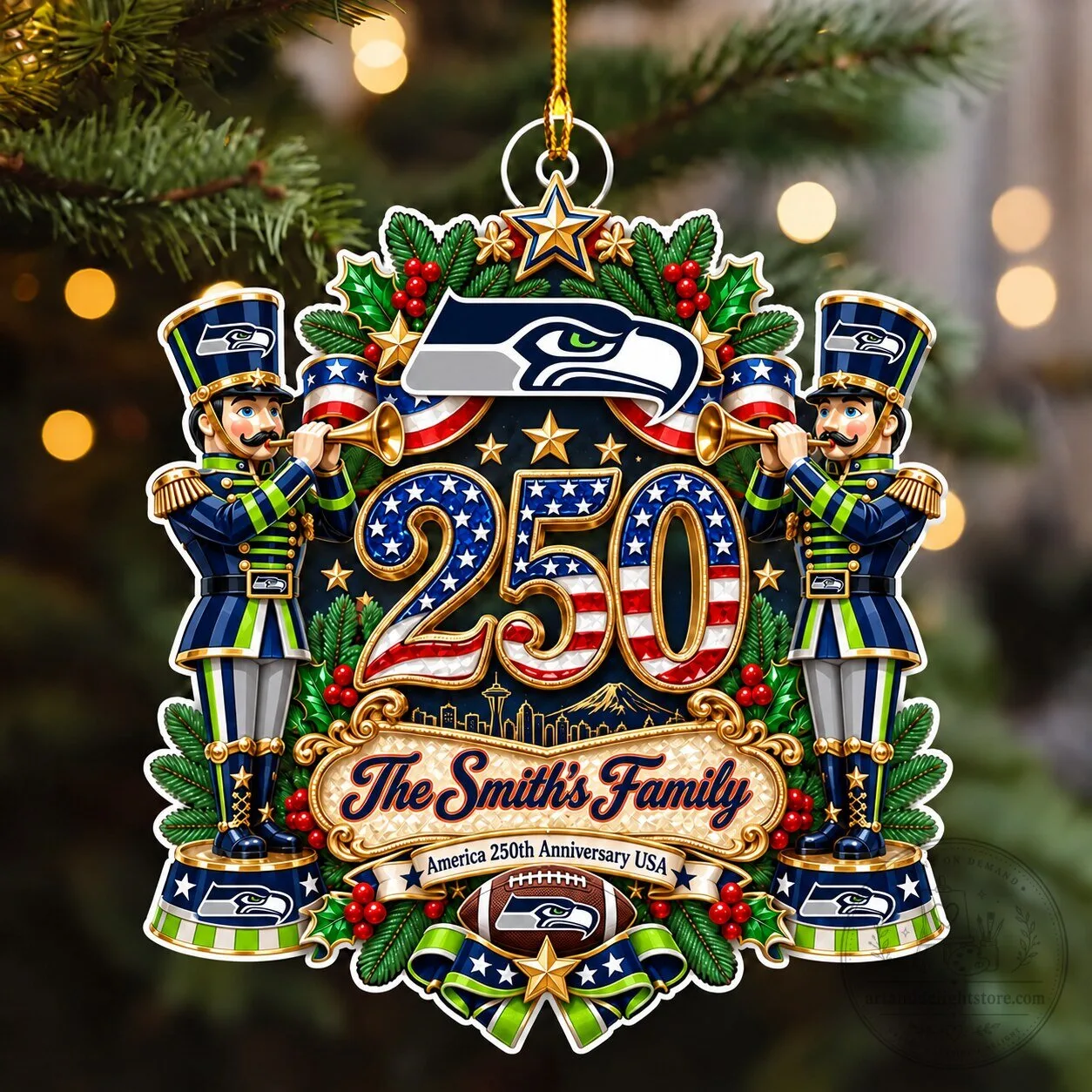 Seattle Seahawks NFL Christmas Ornament Custom Family Name