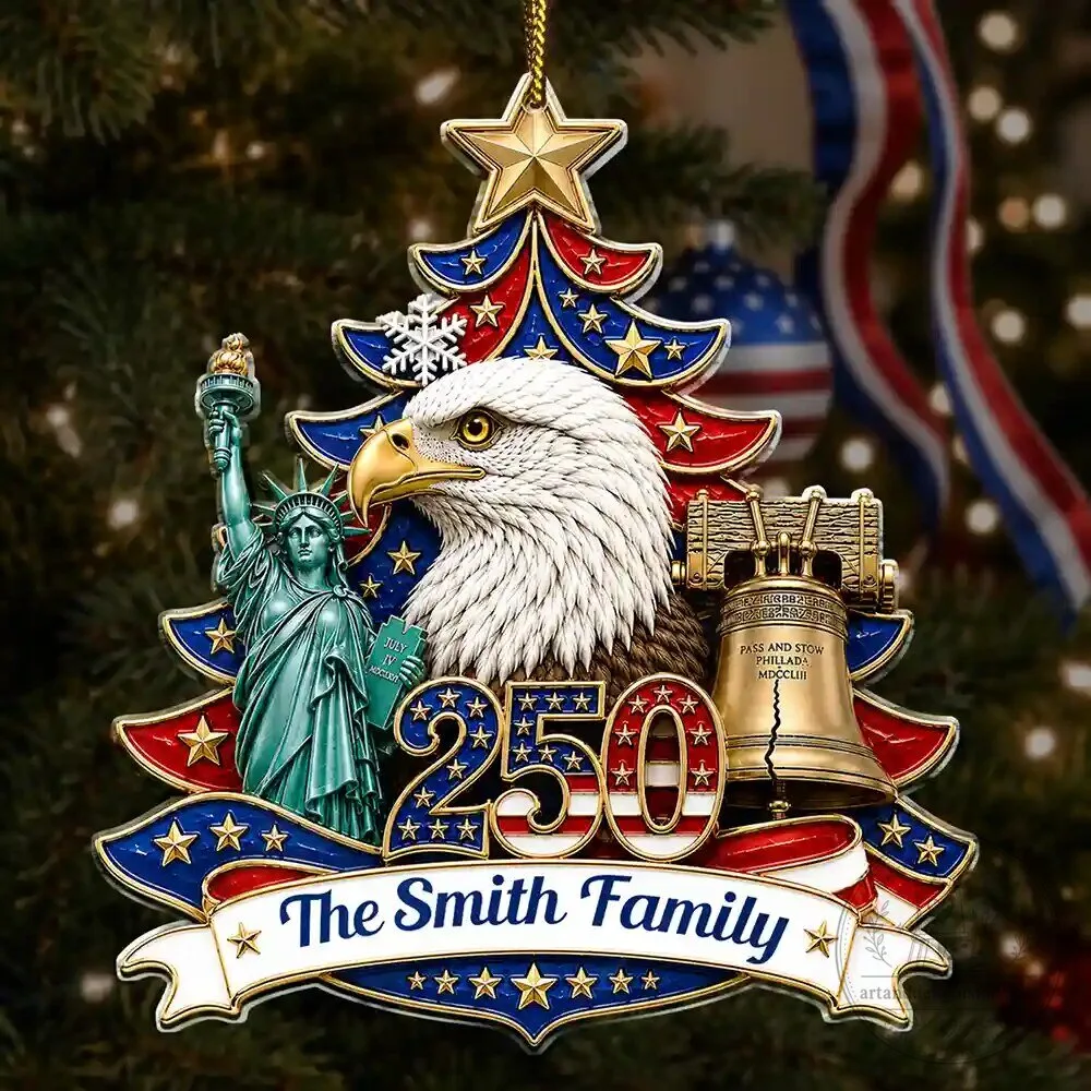 United States 250th Anniversary Patriotic Eagle Liberty Bell Christmas Ornament