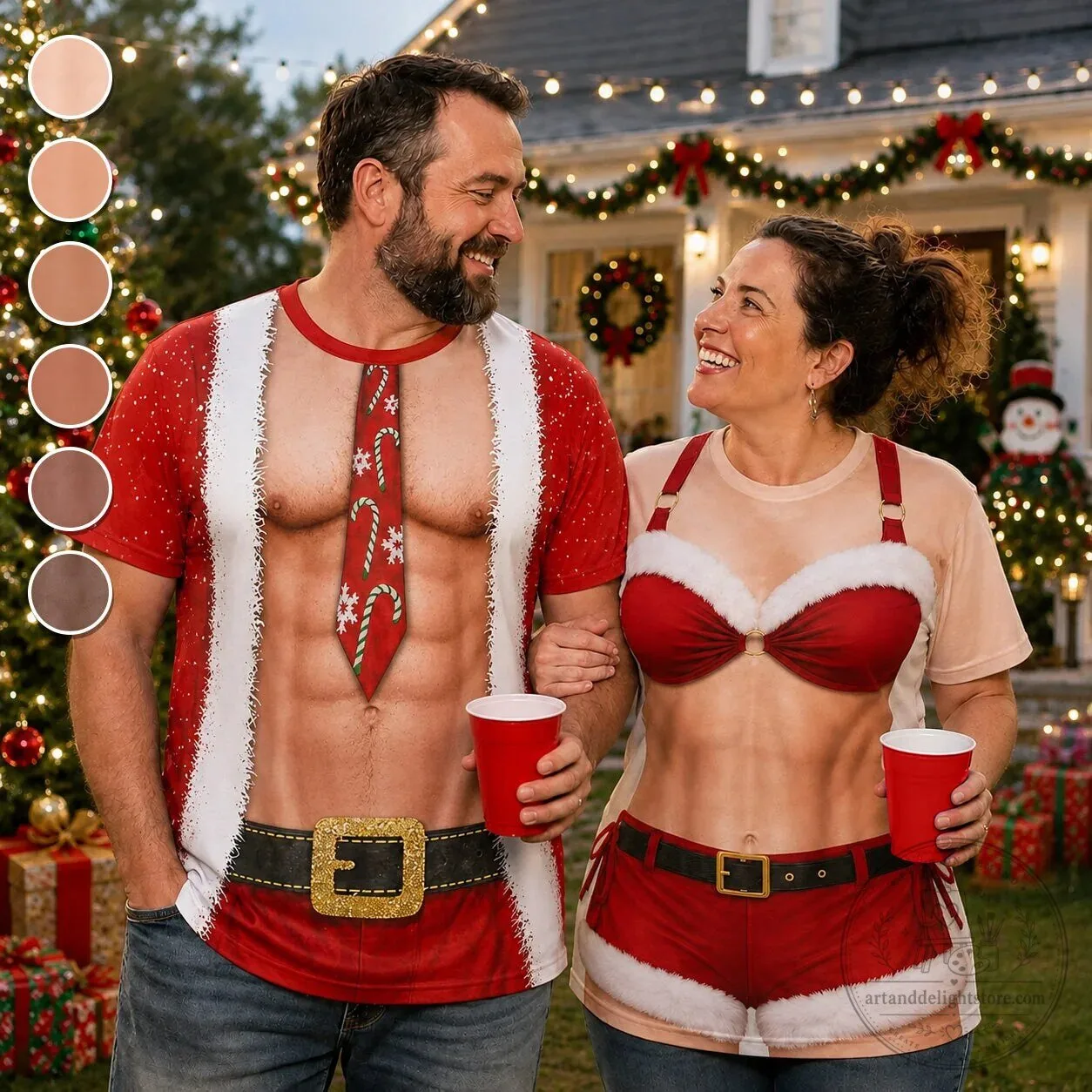 Funny Christmas Santa Claus Costume Couple Matching Holiday T-Shirt