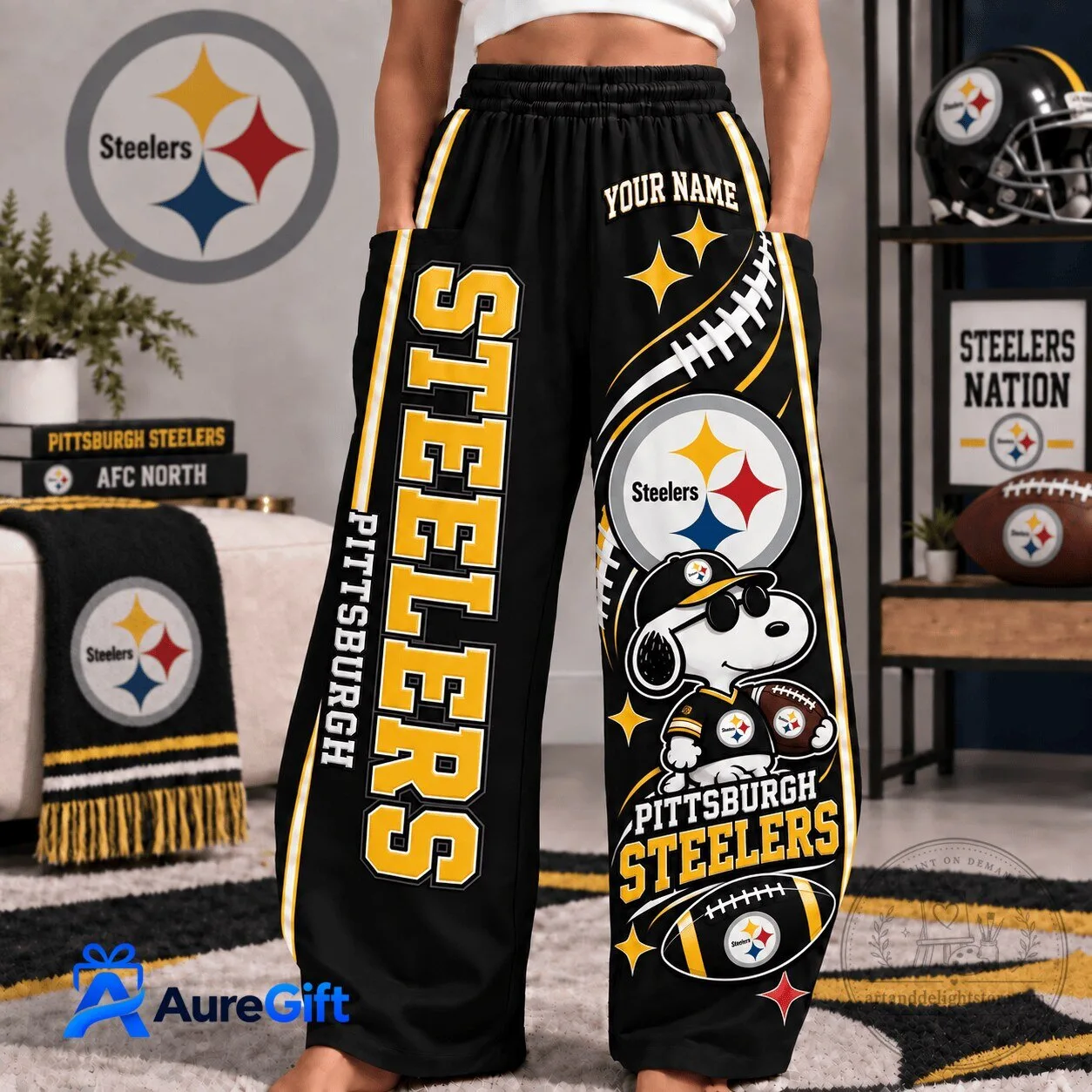 Pittsburgh Steelers Football Snoopy Personalized Wide Leg Pants