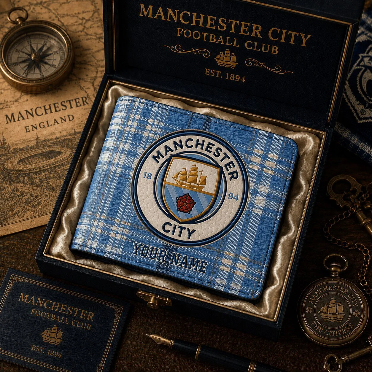 Manchester City Football Club Plaid Wallet Custom Name For Fan
