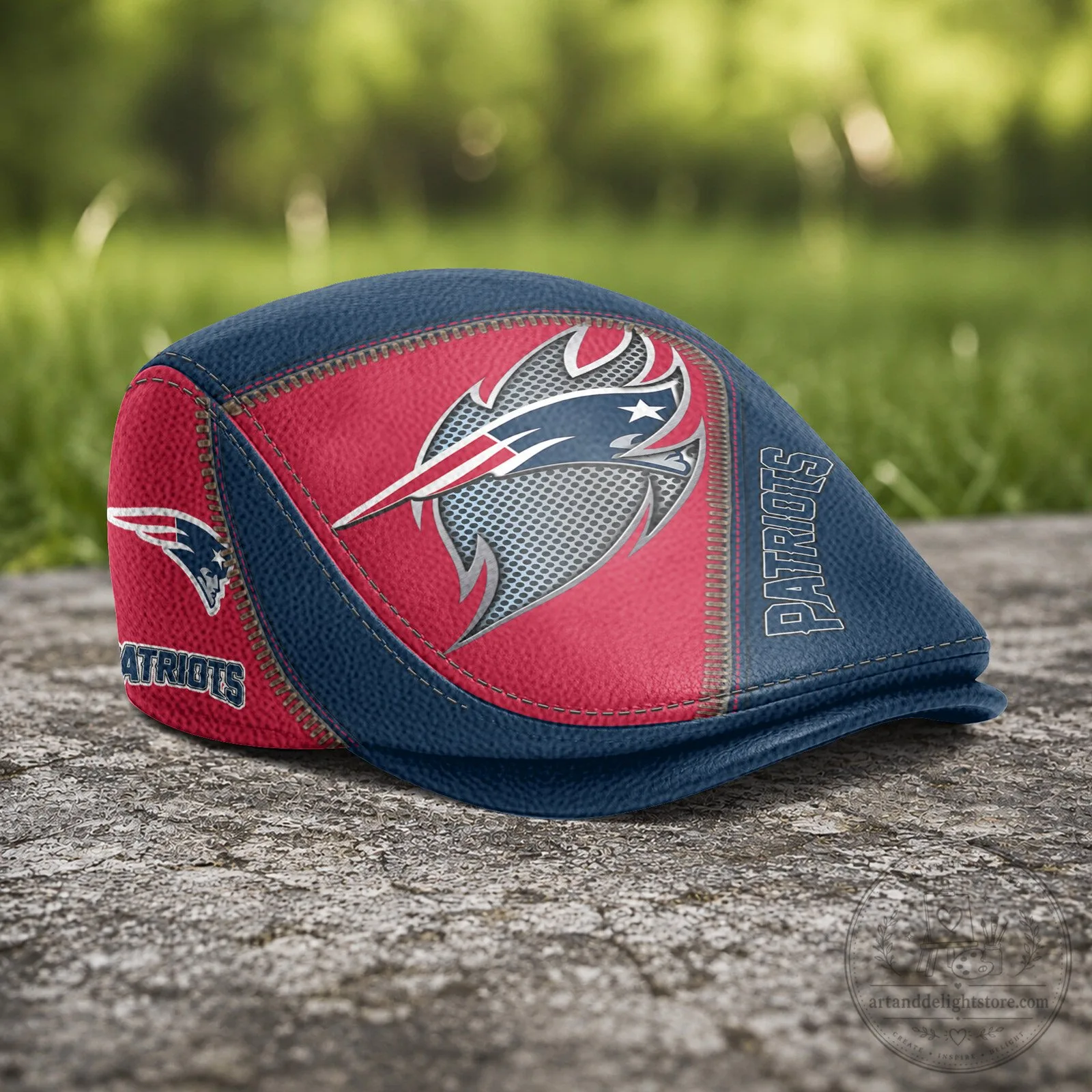 New England Patriots NFL Football Team Logo Blue and Red Flat Cap Hat