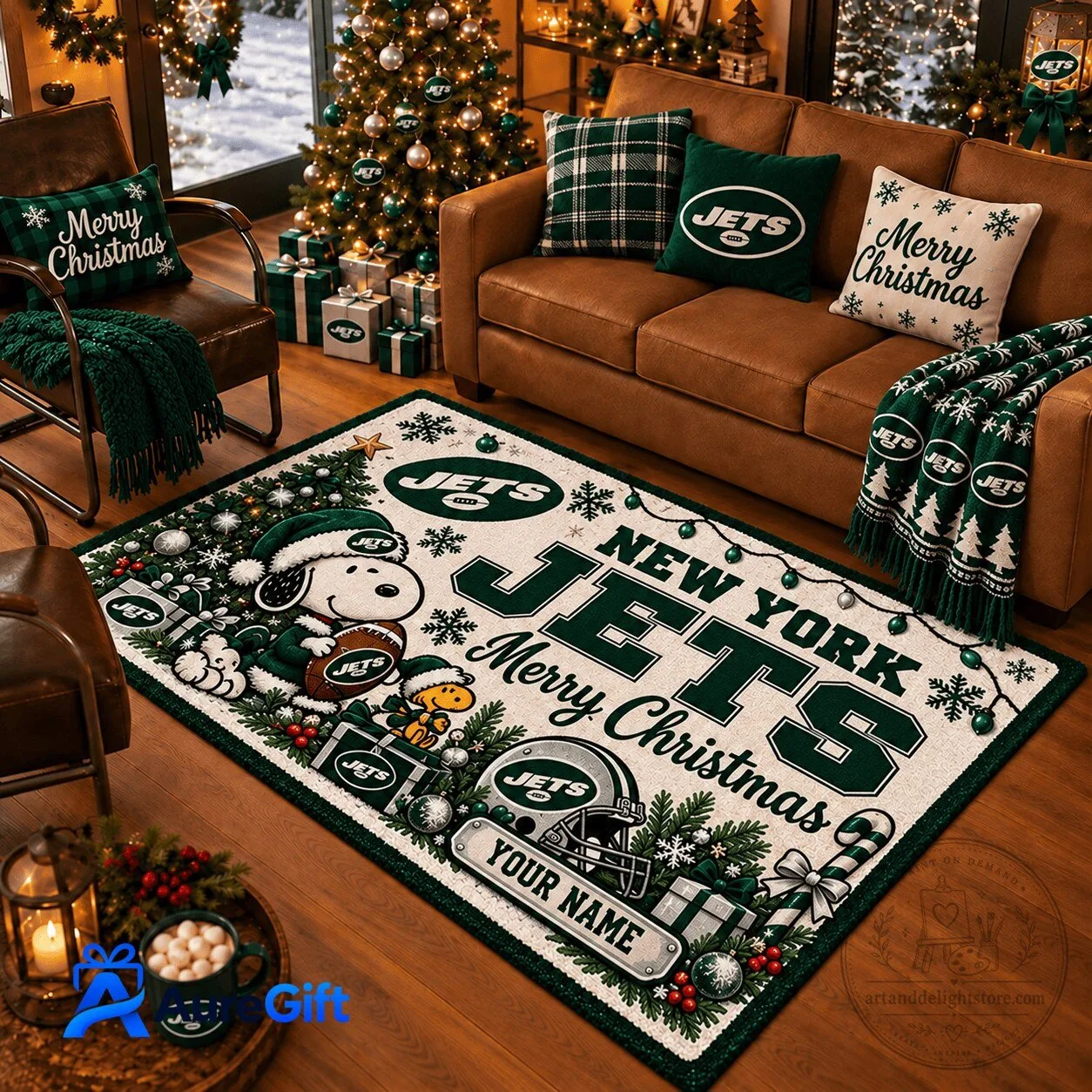 New York Jets Snoopy Merry Christmas Personalized Doormat