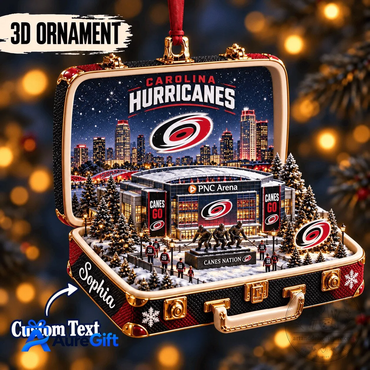 Carolina Hurricanes PNC Arena Christmas Ornament Personalized Suitcase Scene