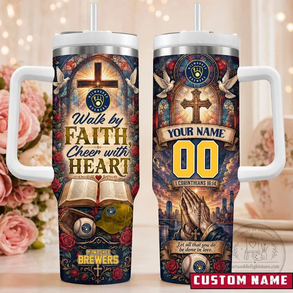 Milwaukee Brewers Baseball Faith Personalized Stainless Steel Tumbler