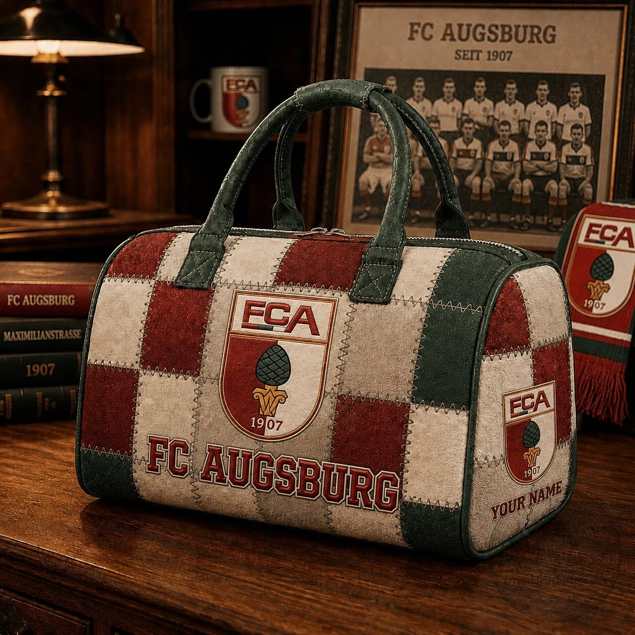 FC Augsburg Bundesliga Quilted Duffel Bag Custom Name For Fan