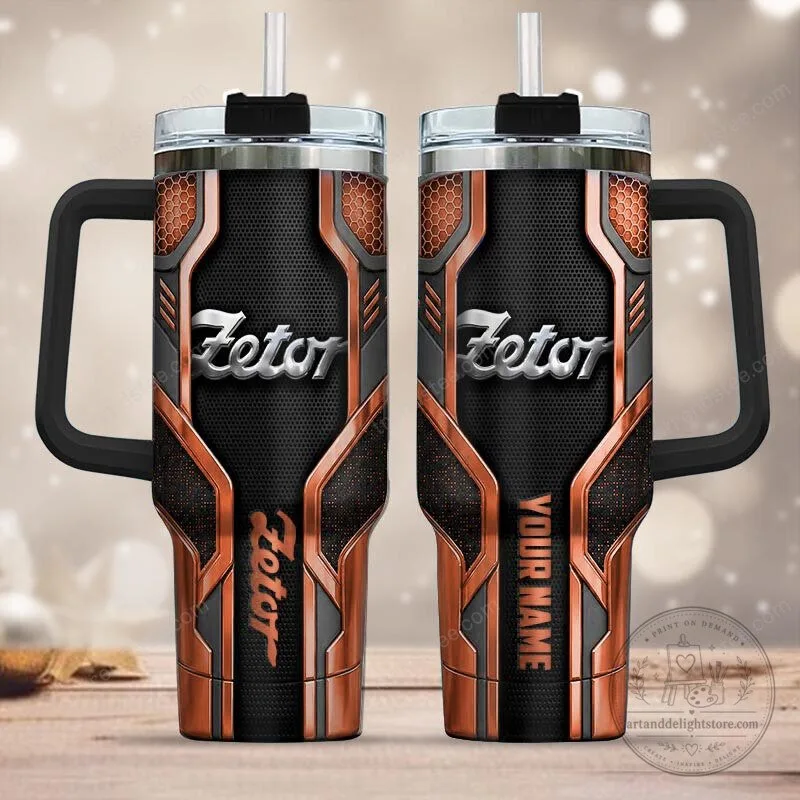 Zetor Tractor Logo Copper Design Insulated Stainless Steel Tumbler with Handle