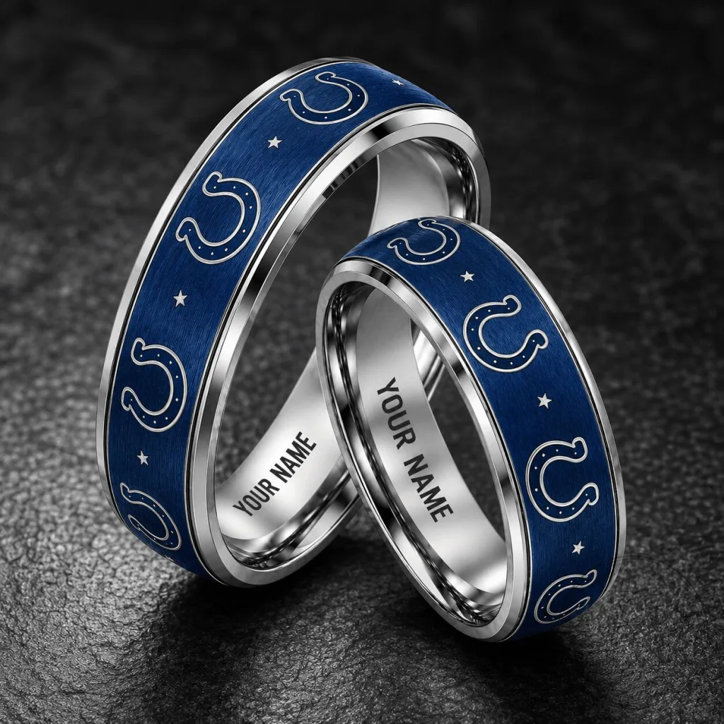 Indianapolis Colts Personalized Blue Tungsten Steel Ring with Horseshoe Logo Indianapolis Colts Personalized Blue Tungsten Steel Ring with Horseshoe Logo