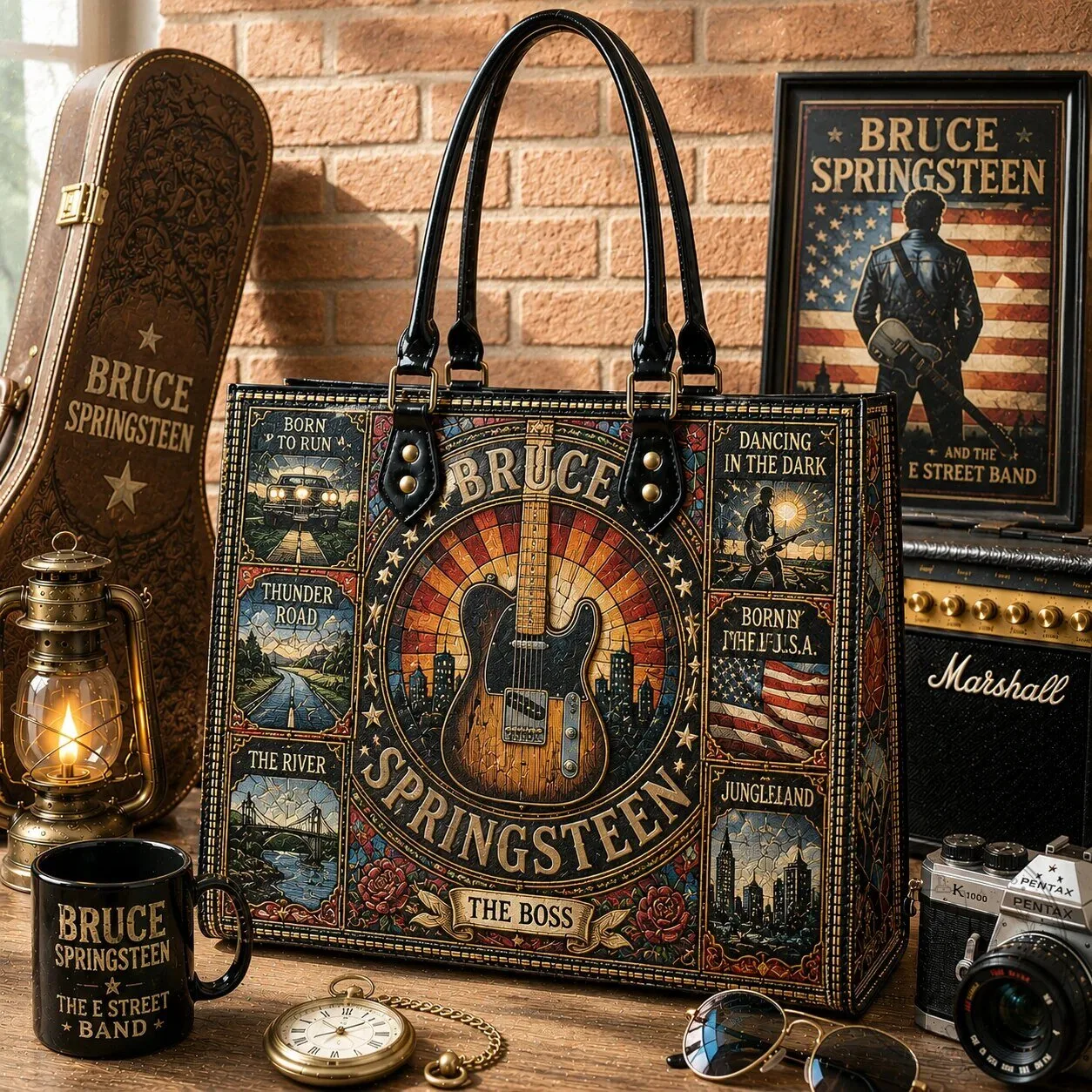 Bruce Springsteen The Boss Stained Glass Guitar Design Handbag