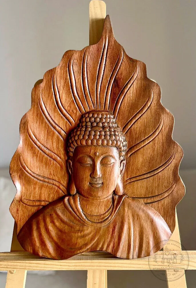 Hand Carved Buddha Wooden Wall Art Hanging Decor