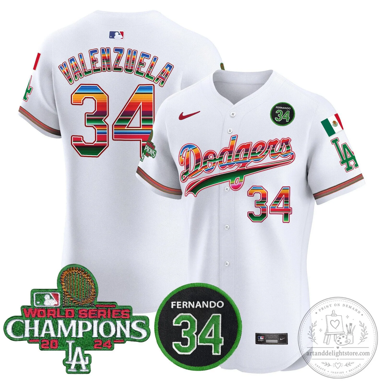 Dodgers Fernando Valenzuela Mexico World Series Champions Baseball Jersey