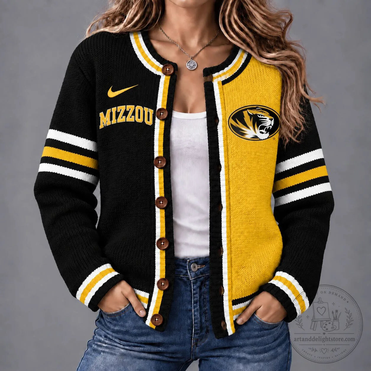 Missouri Tigers NCAA Game Day Striped Button-Up Cardigan Sweater