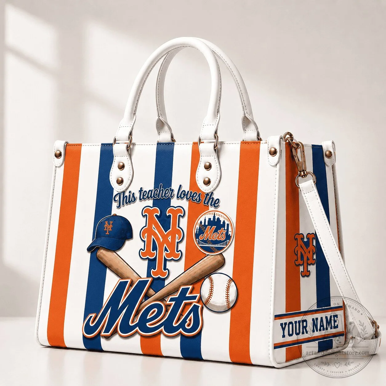 New York Mets Personalized Baseball Teacher Handbag for Women