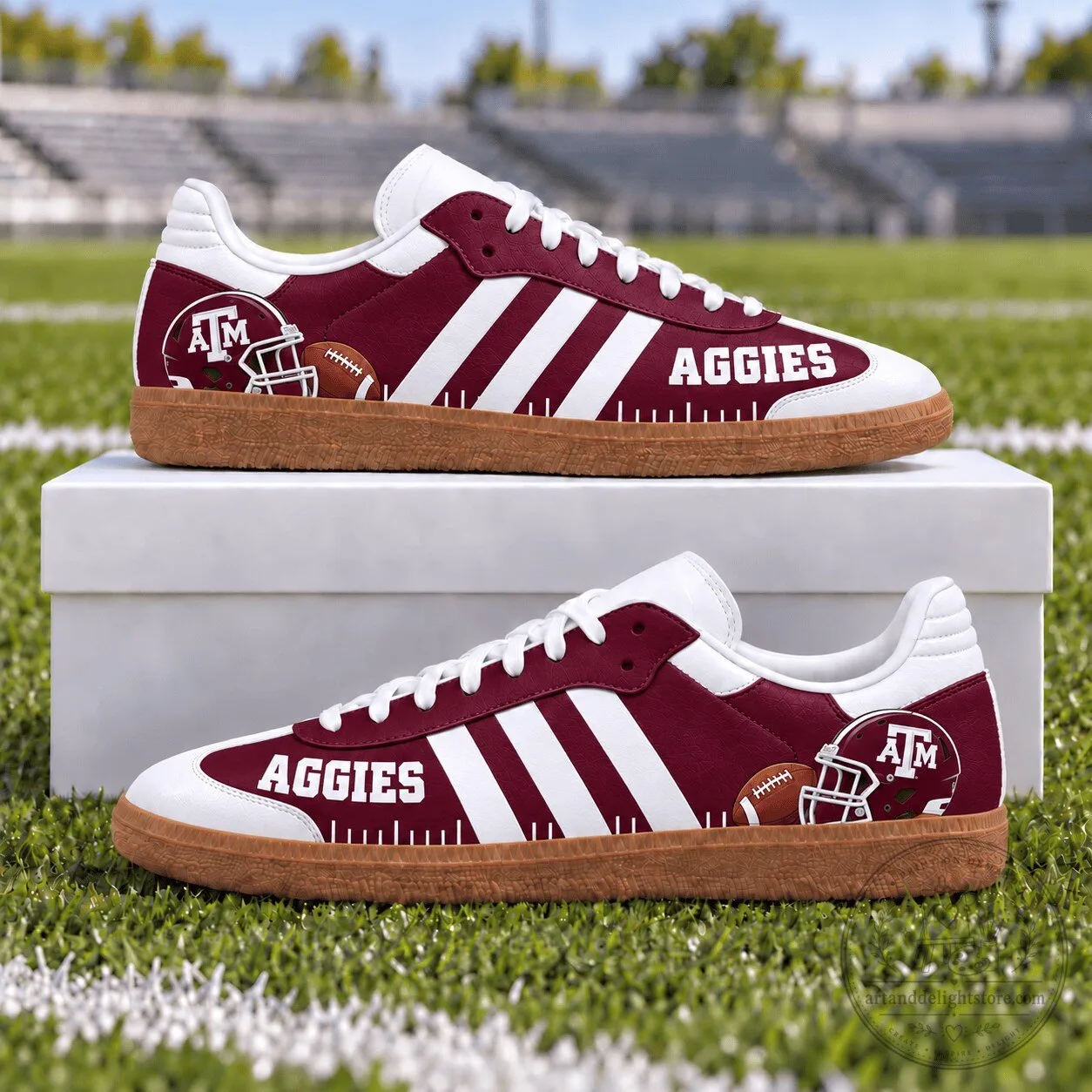 Texas A&M Aggies Football Team Maroon and White Stripe Shoes