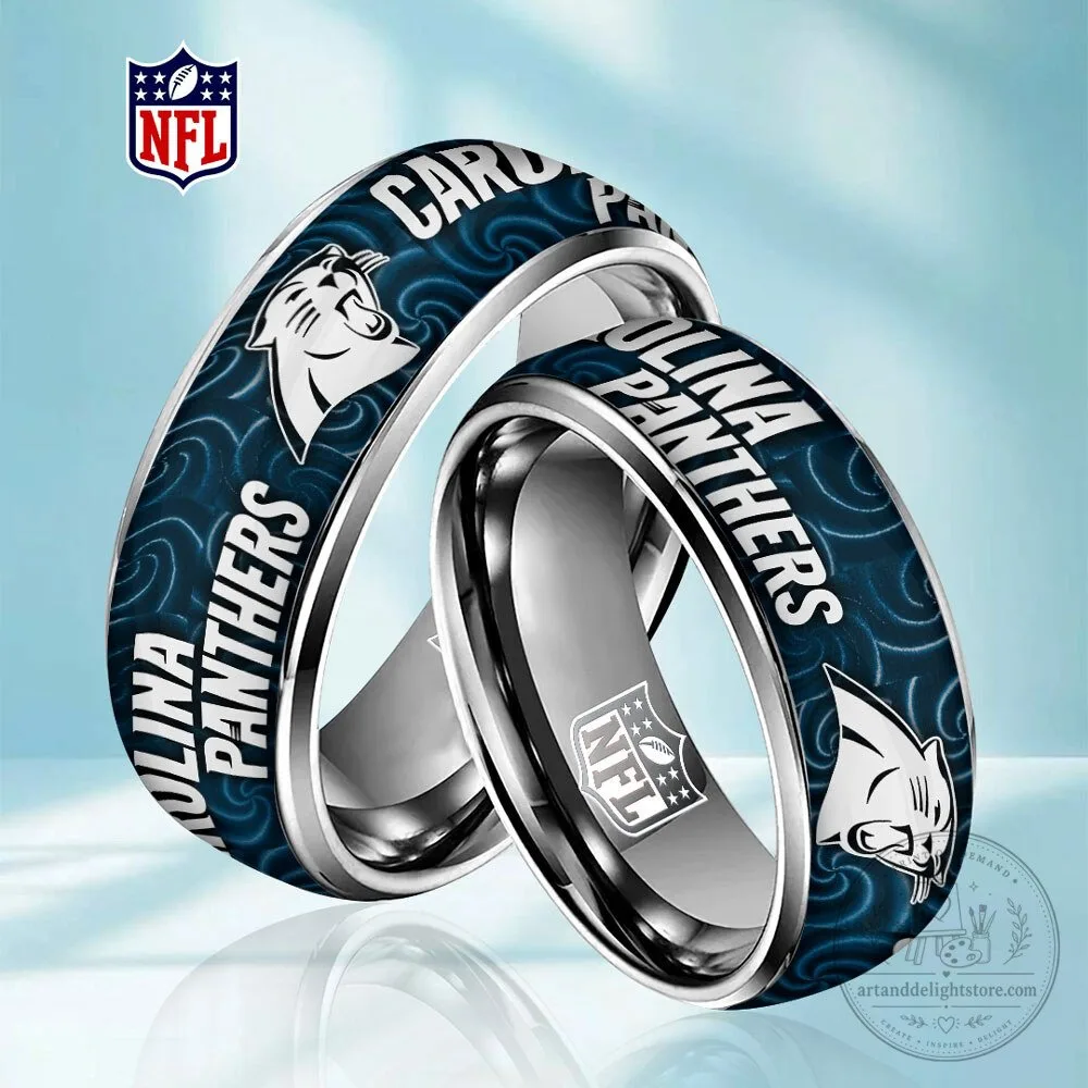 Carolina Panthers Football Team Logo and Mascot Stainless Steel Ring