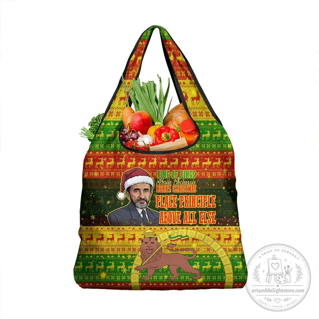 Haile Selassie King of Kings Lion of Judah Christmas Reusable Grocery Bag