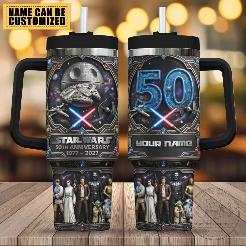 Star Wars 50th Anniversary Personalized Stainless Steel Tumbler with Handle