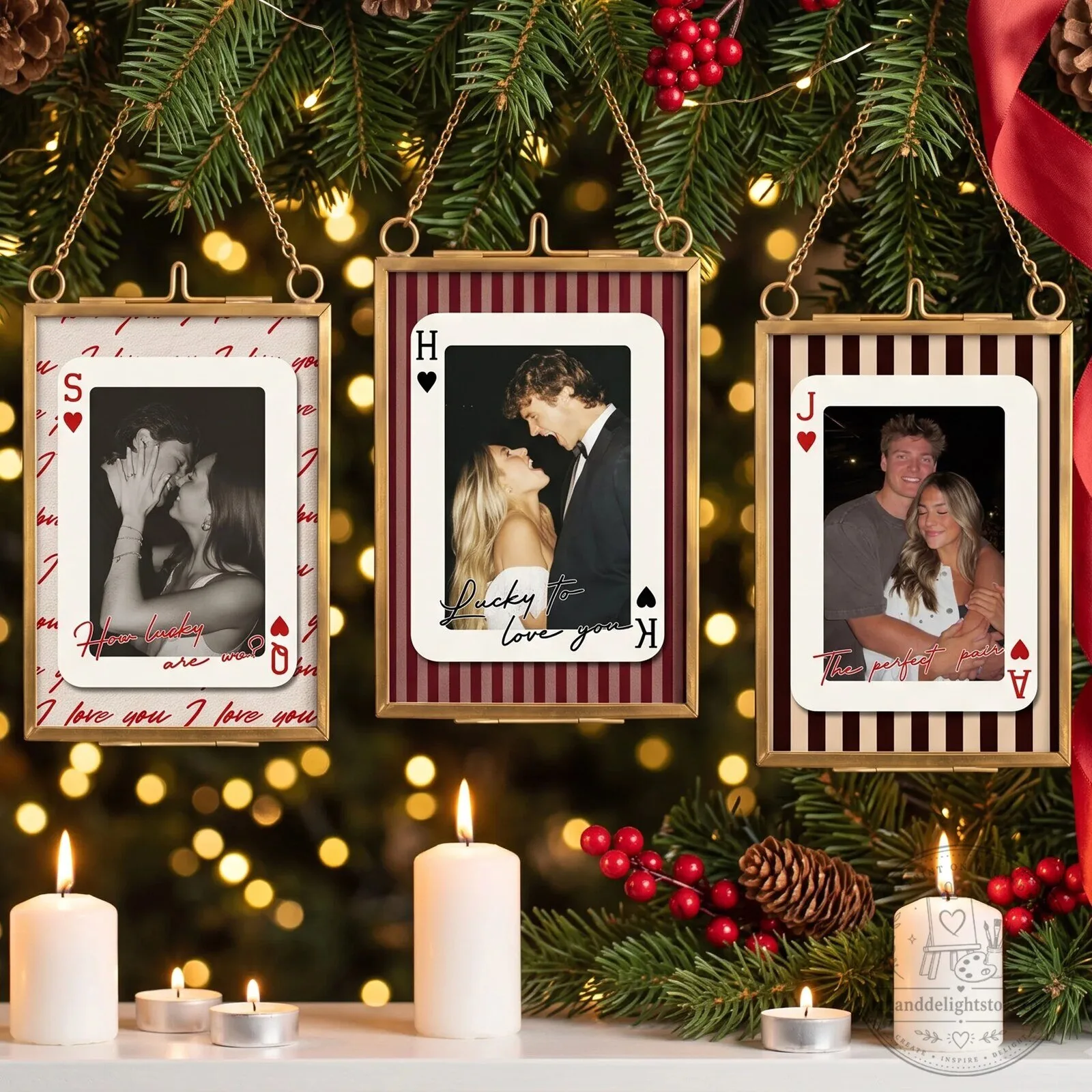 Personalized Photo Playing Card Christmas Tree Ornament, Custom Couple Picture