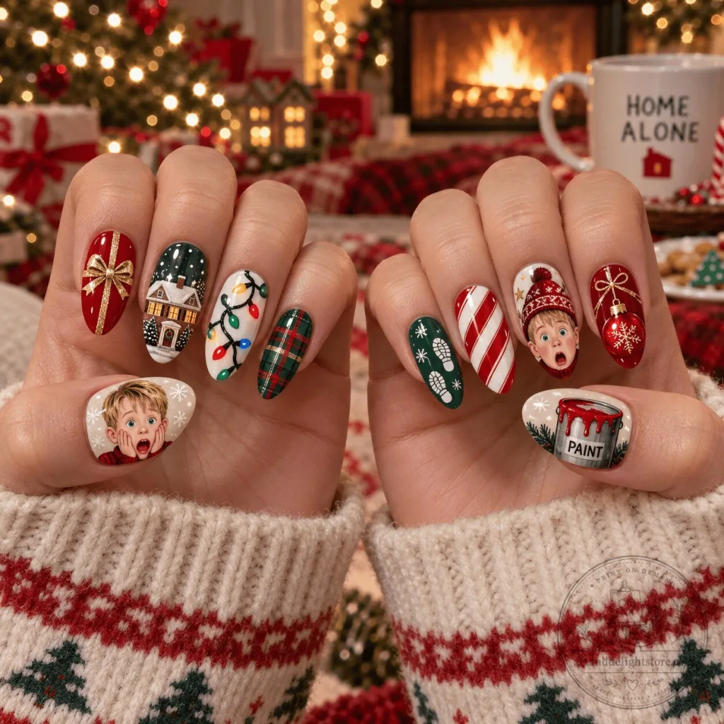 Home Alone Christmas Mischief Press On Nail Set for Cozy Holiday Movie Nights Home Alone Christmas Mischief Press On Nail Set for Cozy Holiday Movie Nights