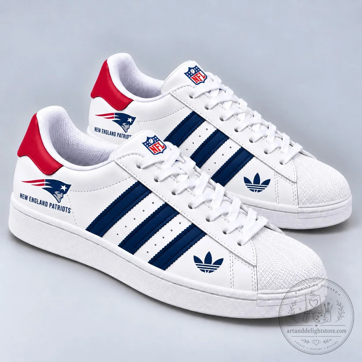 New England Patriots National Football League Team Logo White Sneakers Shoes