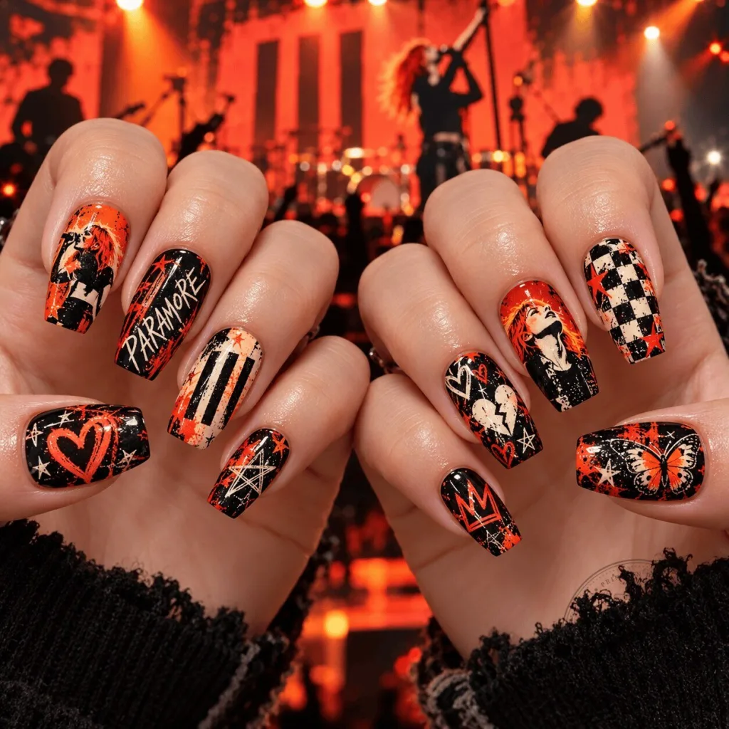 Paramore Riot Album Inspired Punk Rock Press-On Nails Set Paramore Riot Album Inspired Punk Rock Press-On Nails Set