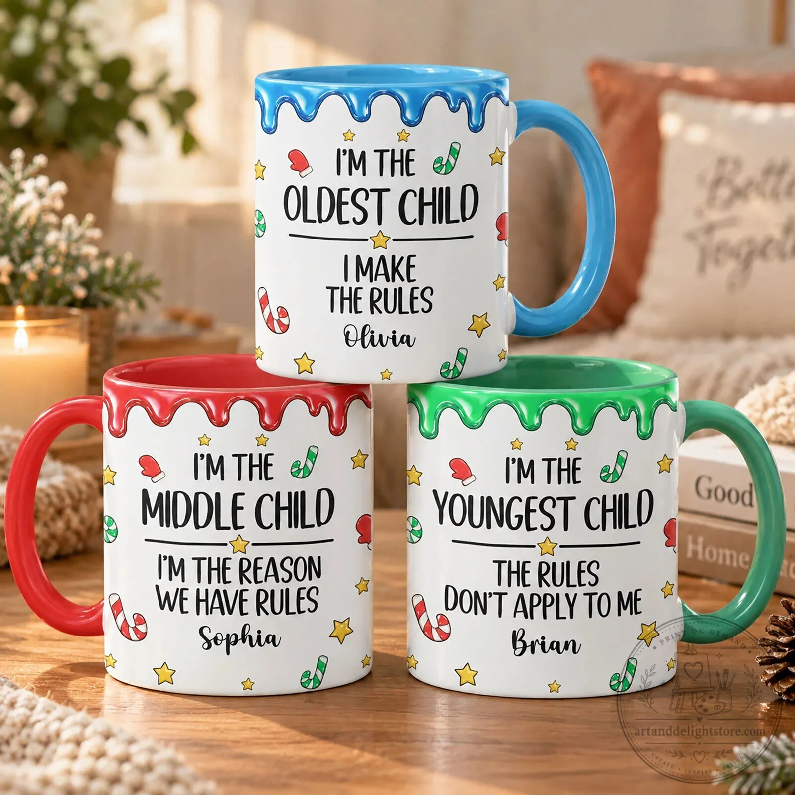 Personalized Oldest Middle Youngest Child Custom Name Christmas Rules Mug
