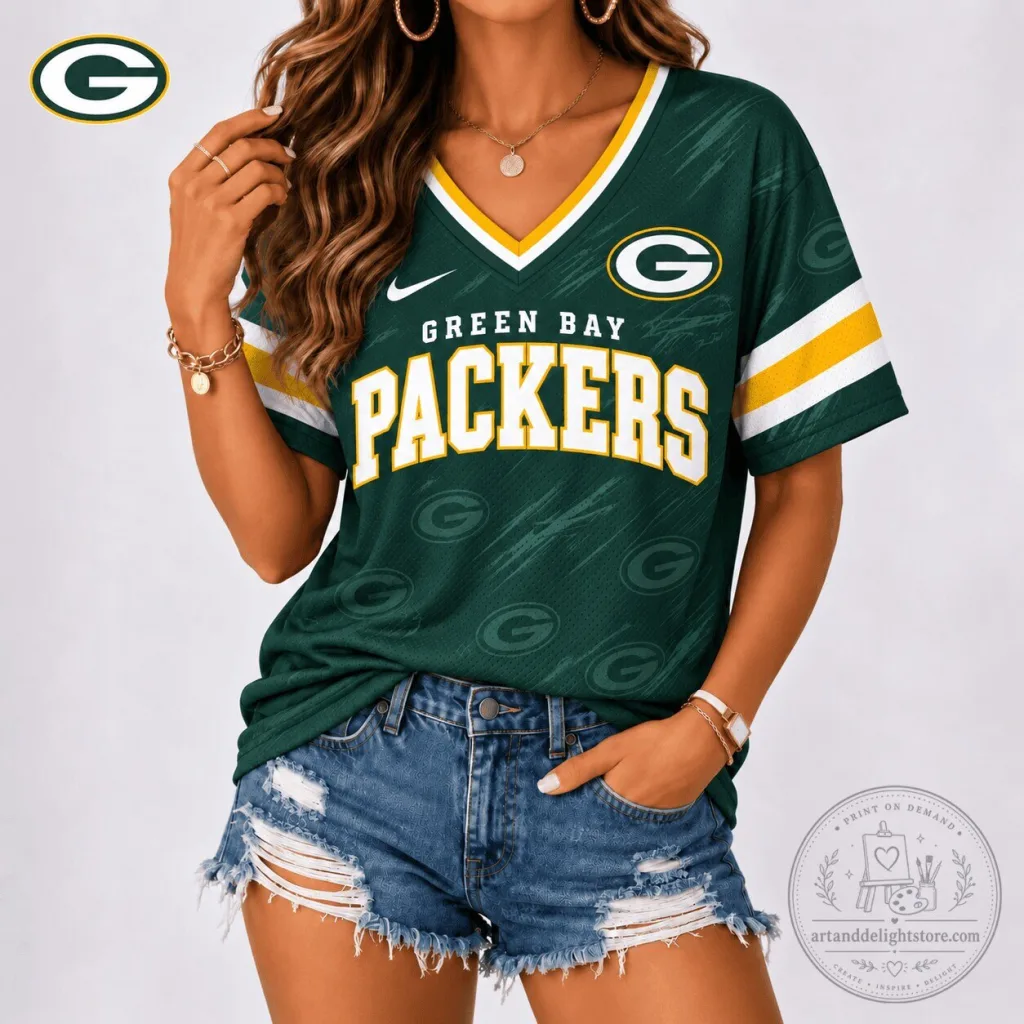 Green Bay Packers NFL Team Shirt for Women, Premium V-Neck Fan Apparel Green Bay Packers NFL Team Shirt for Women, Premium V-Neck Fan Apparel