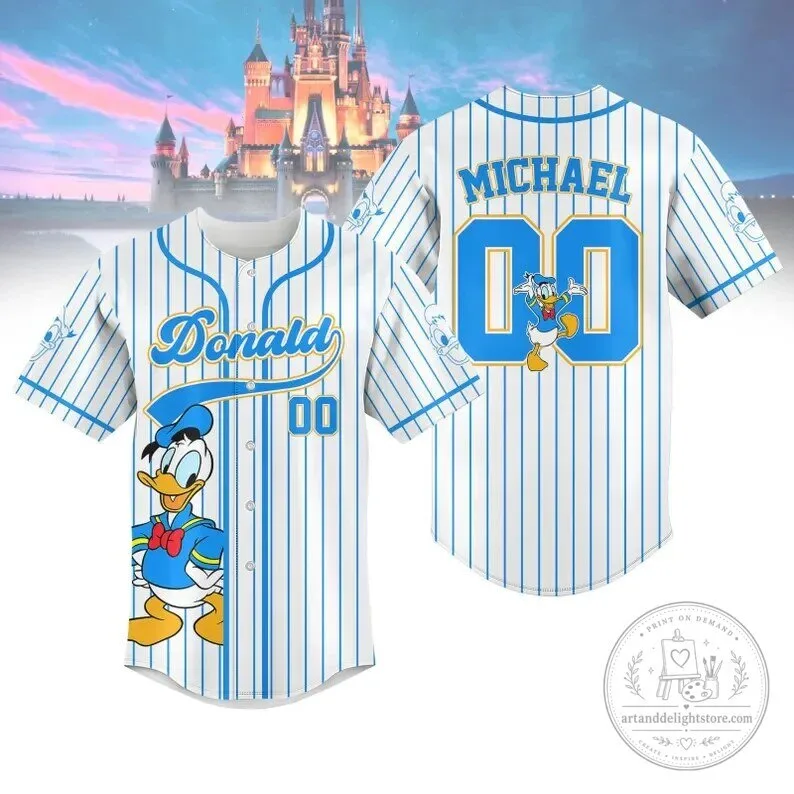 Donald Duck Disney Cartoon Character Striped Baseball Jersey