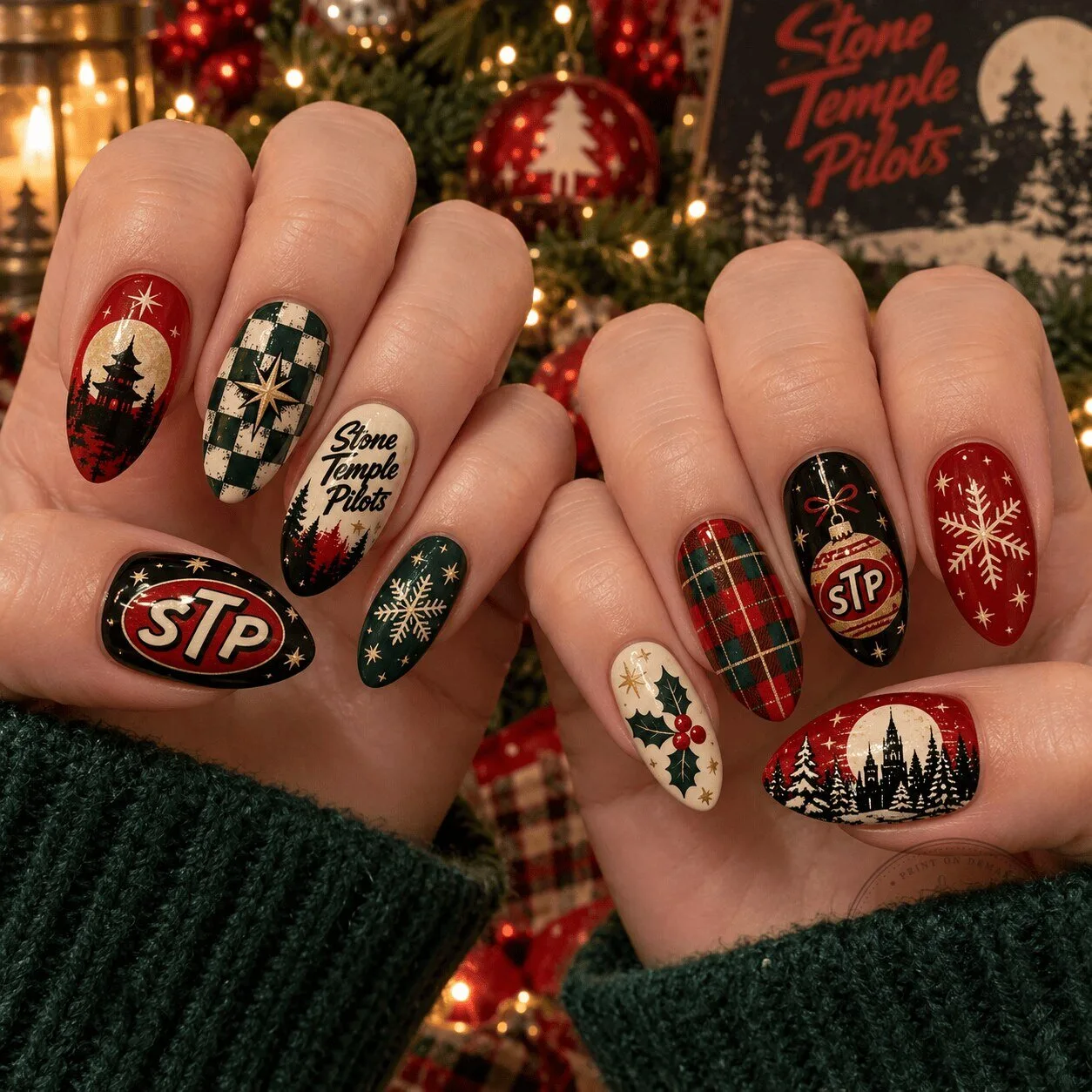 Stone Temple Pilots Christmas Holiday Winter Press On Nails Set