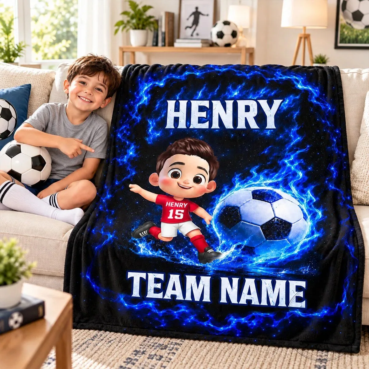 Personalized Soccer Player Custom Name And Team Name Fleece Blanket
