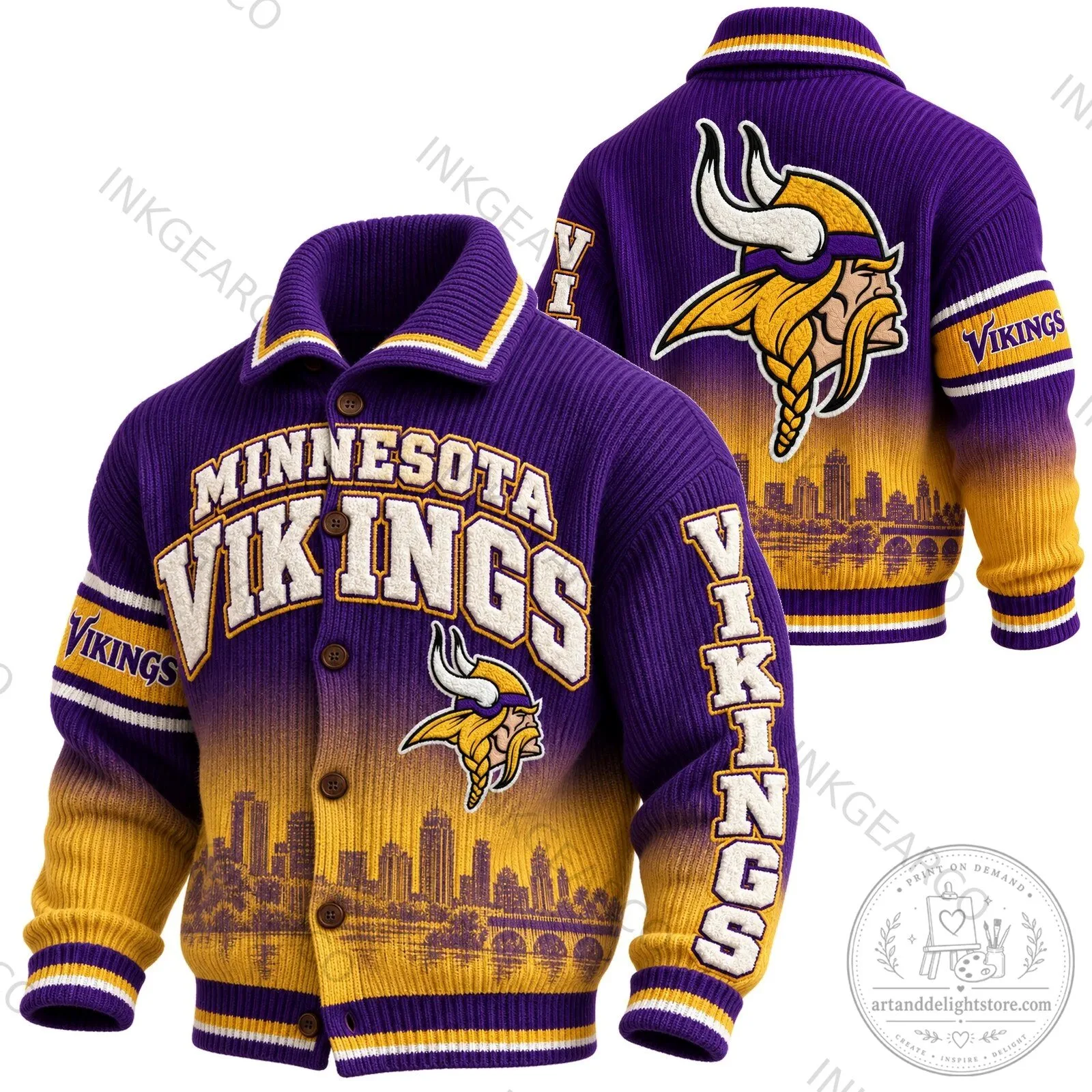 Minnesota Vikings American Football Team Logo Knit Cardigan Sweater