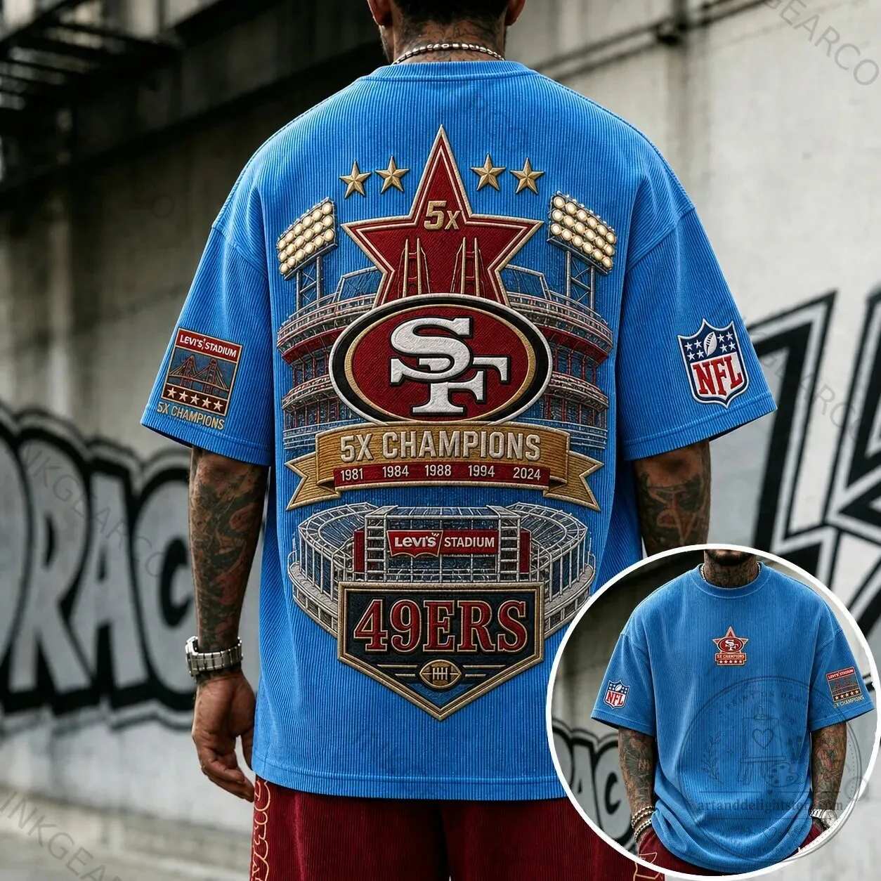 San Francisco 49ers 5X Champions Levi's Stadium Blue Corduroy T-Shirt