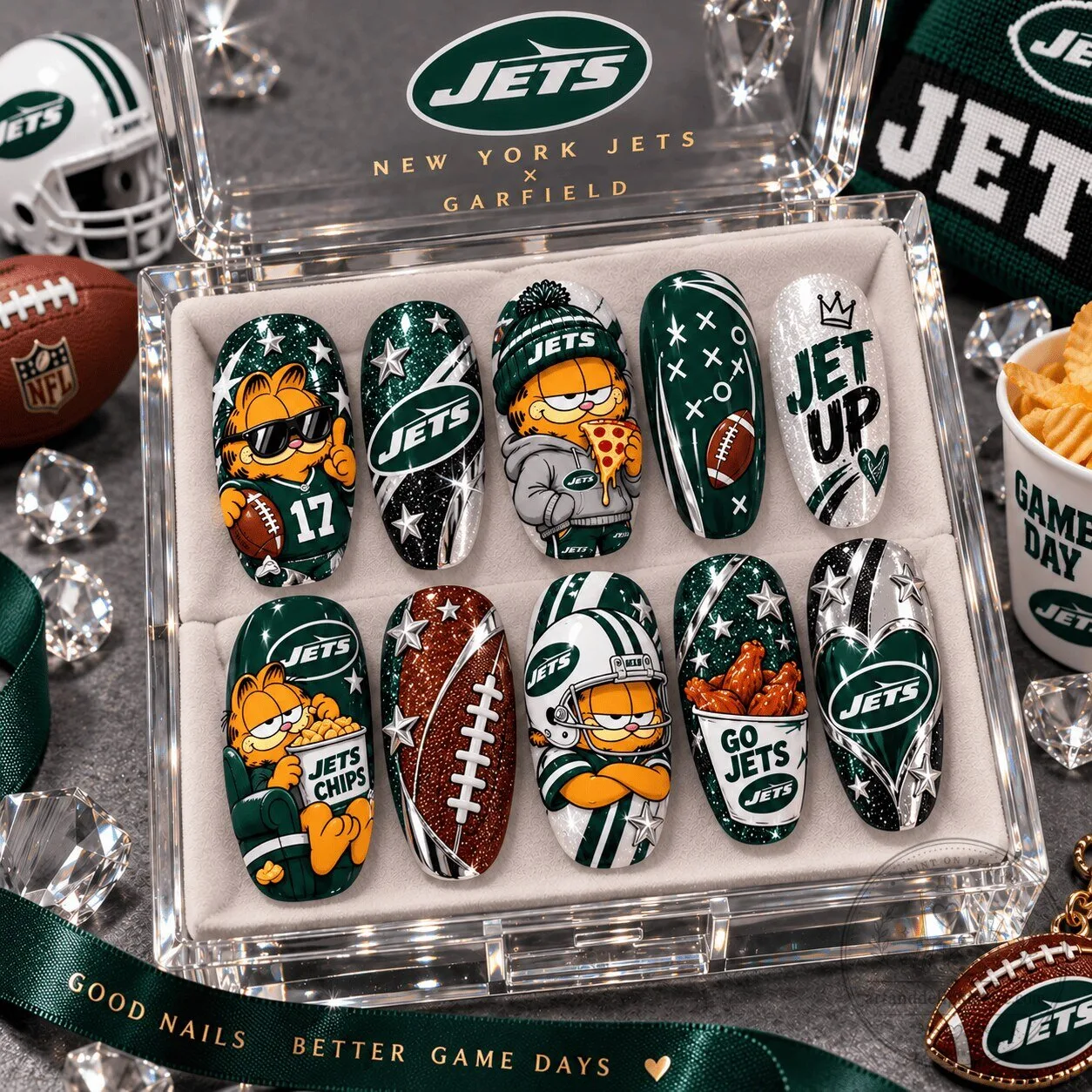 New York Jets Garfield Game Day Football Fan Press-On Nails Set