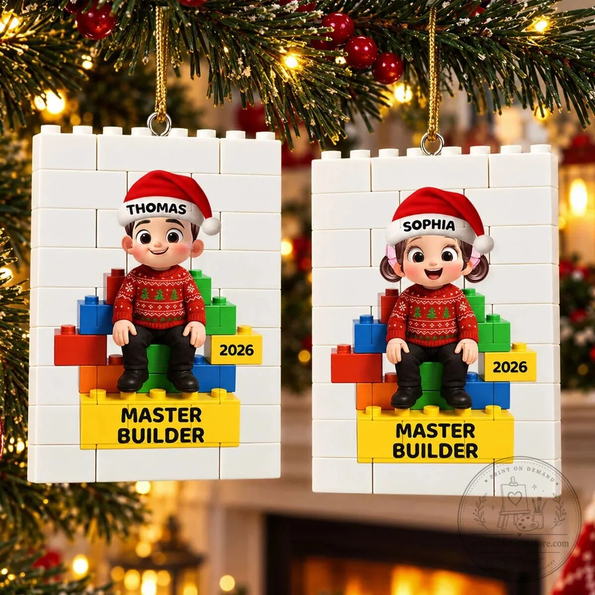 Personalized Master Builder Christmas Ornament for Kids, Son, Daughter, Grandson, Granddaughter