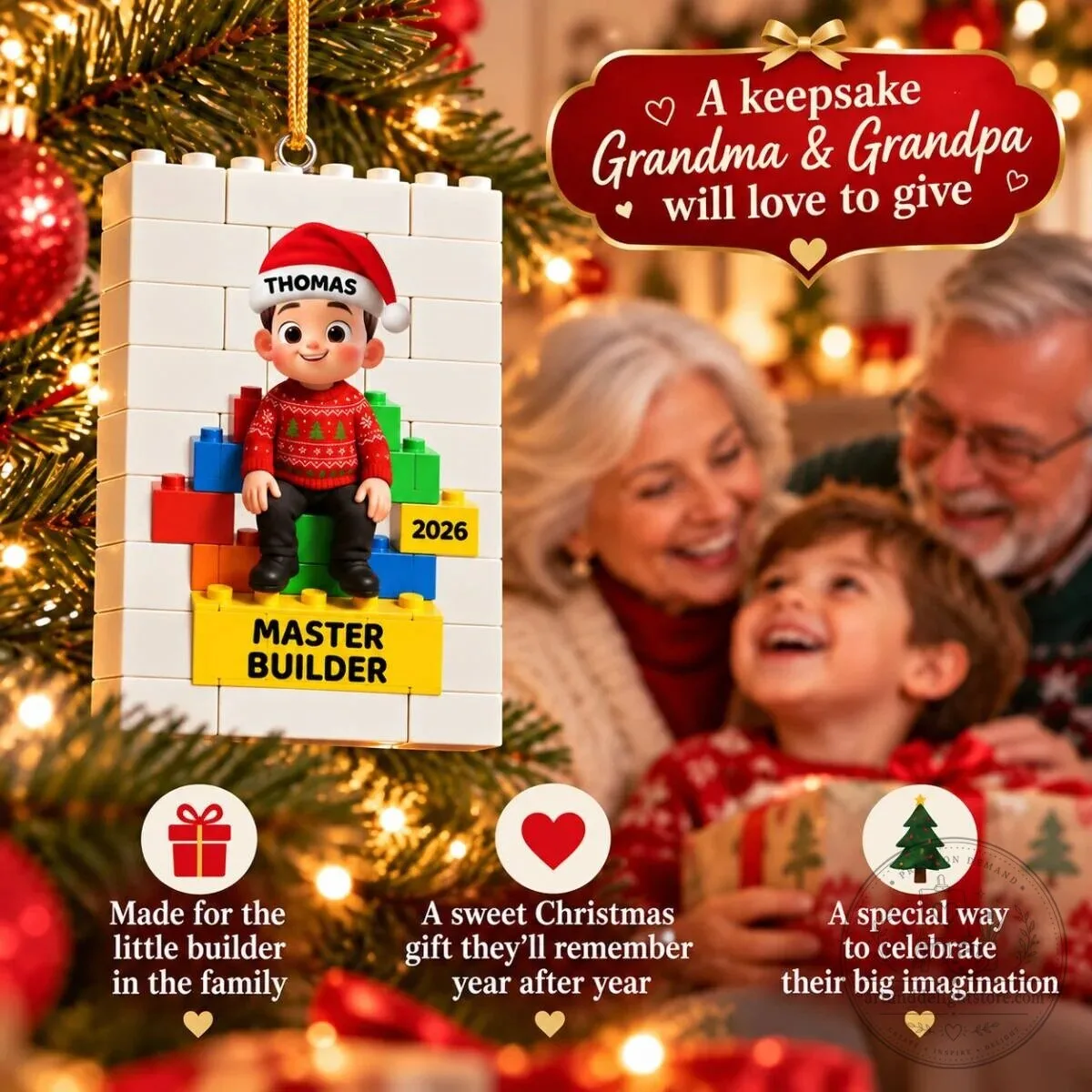 Personalized Master Builder Christmas Ornament for Kids, Son, Daughter, Grandson, Granddaughter 12 Personalized Master Builder Christmas Ornament for Kids, Son, Daughter, Grandson, Granddaughter
